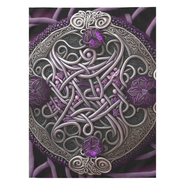 Purple Rose Celtic Knot Wrapping Paper Tablecloth (Front)