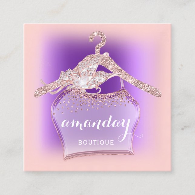 Purple Rose Cloth Hanger Fashion Boutique Square Business Card (Front)
