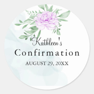 Purple Rose Eucalyptus First Holy Confirmation Classic Round Sticker