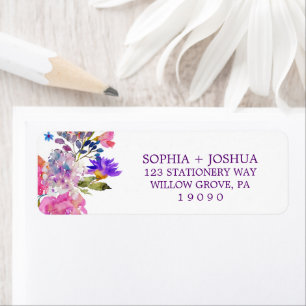 Purple Rose & Fleurs Bleues Mariage Adresse de ret