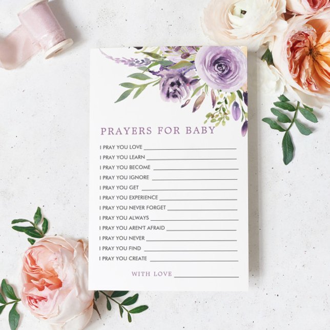 Purple Rose Floral Baby Shower Prayer Card (Creator Uploaded)