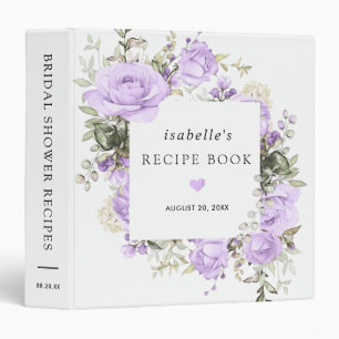 Purple Rose Floral Bridal Shower Recipe Book Binder