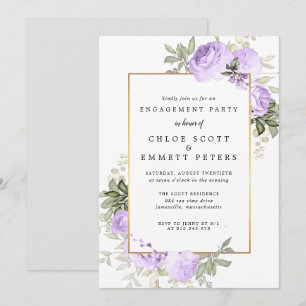 Purple Rose Floral Engagement Party Invitation