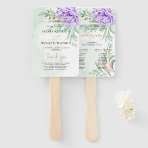 Purple Rose Floral Eucalyptus Boho Wedding Program Hand Fan