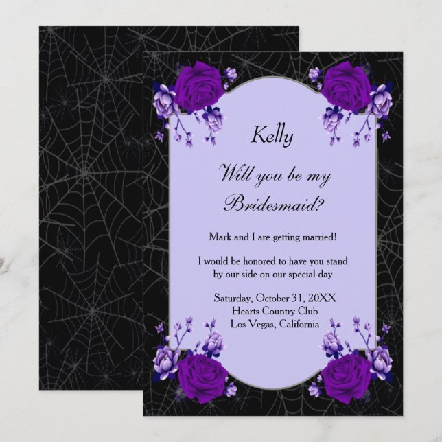 Purple Rose Floral Spiderweb Fall Bridesmaid Invitation (Front/Back)