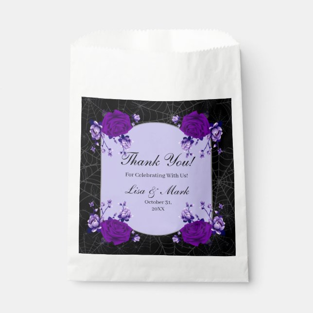 Purple Rose Floral Spiderweb Fall Wedding Favour Bag (Front)