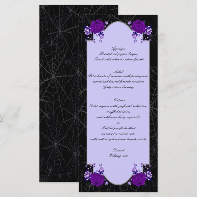 Purple Rose Floral Spiderweb Fall Wedding Menu (Front/Back)
