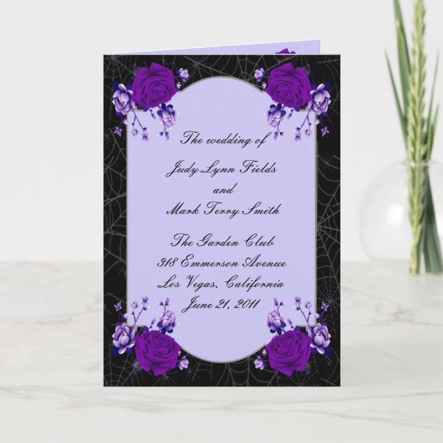 Purple Rose Floral Spiderweb Fall Wedding Program  (Front)