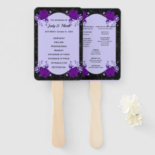 Purple Rose Floral Spiderweb Fall Wedding Program Hand Fan