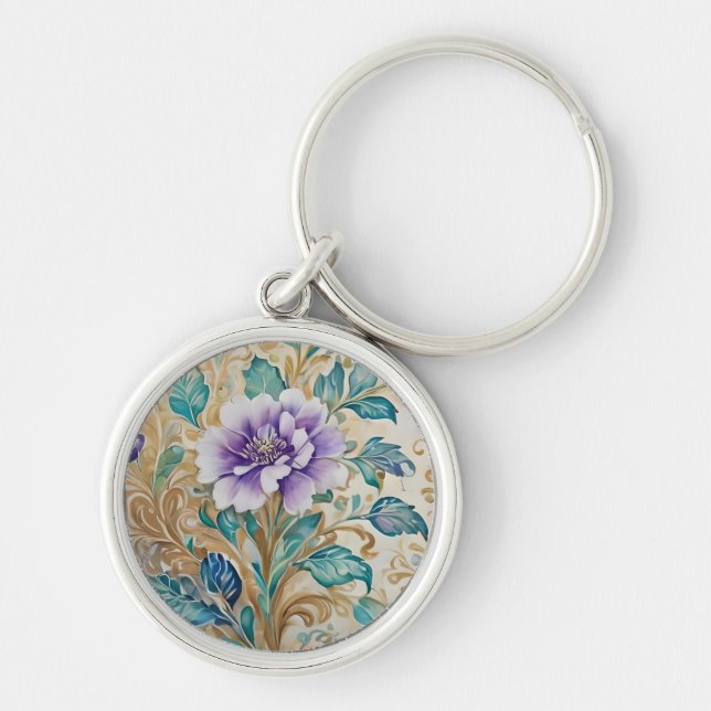 Purple Rose floral watercolor Keychain (Front)