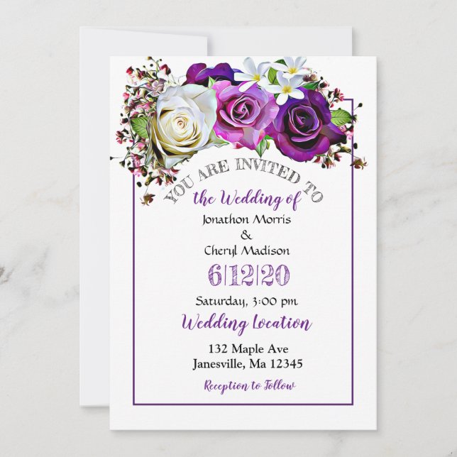 Purple Rose Floral Wedding Invitations (Front)