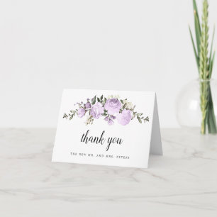 Purple Rose Floral Wedding Photo Thank You Card