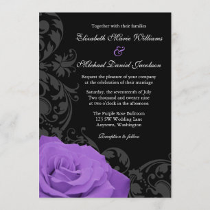 Purple Rose Flourish Wedding Invitations