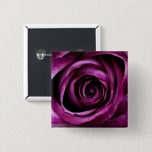 Purple rose flower 2 inch square button (Front & Back)