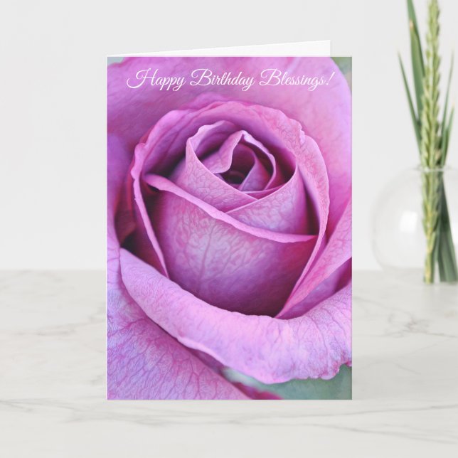 Purple Rose Flower Art Faith Birthday Card (Front)