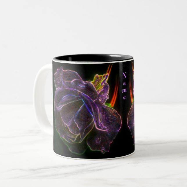 Purple Rose Flower Art Personalized Two-Tone Coffee Mug (Front Left)