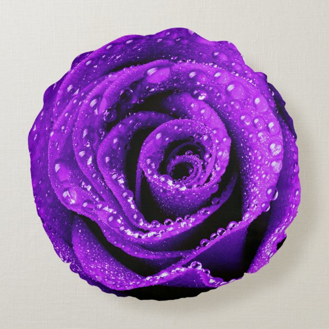 Purple Rose Flower Close Up Round Pillow (Back)