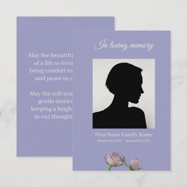 Purple rose funeral prayer card (Front/Back)