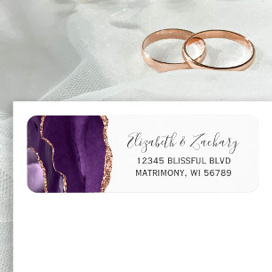 Purple Rose Gold Agate Wedding Return Address