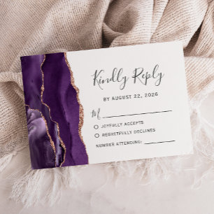 Purple Rose Gold Agate Wedding RSVP Card