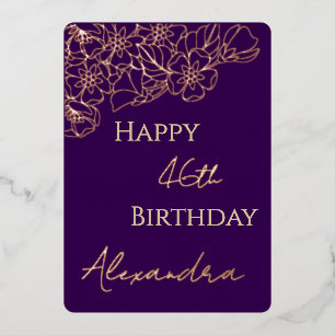 Purple Rose Gold Floral 46th Foil Birthday Card