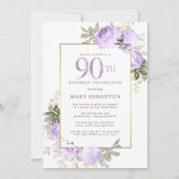 Purple Rose Gold Floral 90th Birthday Party