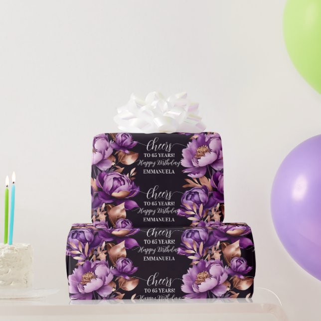 Purple rose gold happy birthday personalized wrapping paper (Party Gifts)