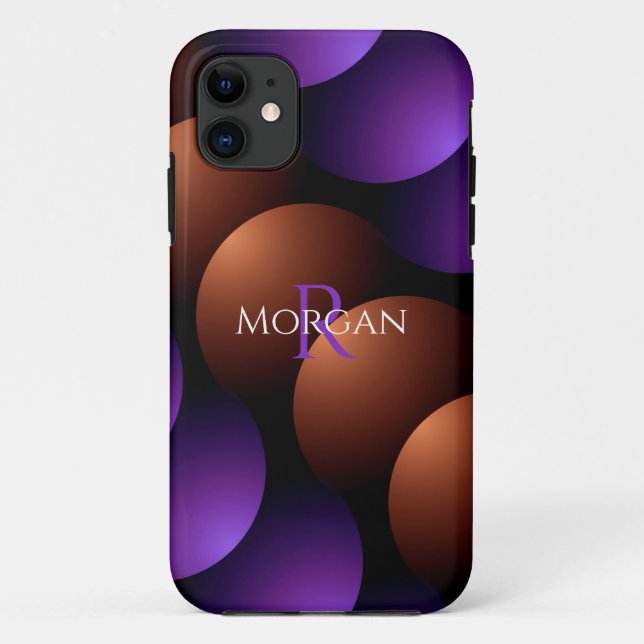 Purple & Rose Gold Semi-Circles, Name Monogram Case-Mate iPhone Case (Back)