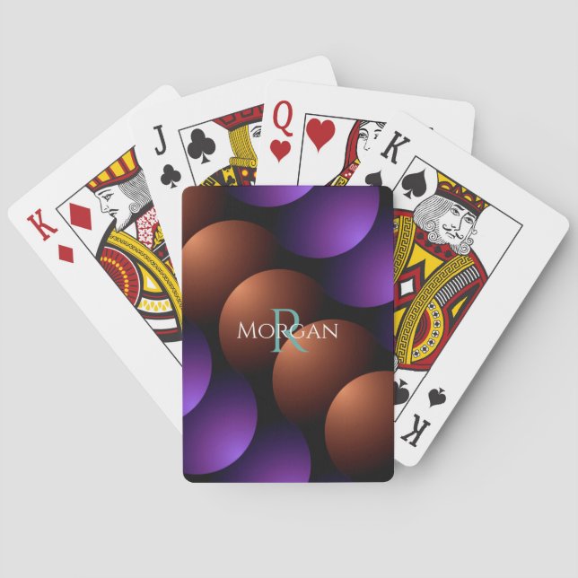Purple & Rose Gold Semi-Circles, Name Monogram Playing Cards (Back)