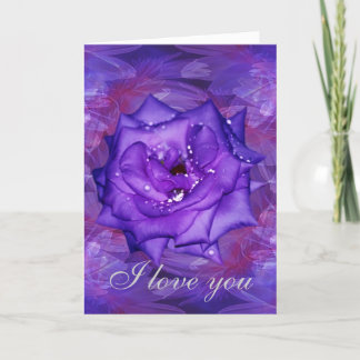Purple Rose I love you with my heart Holiday Card