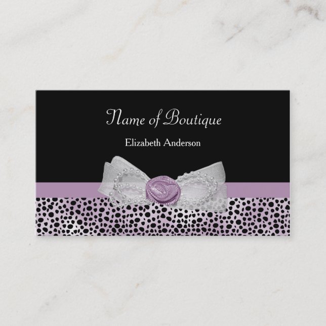Purple Rose Lace Bow With Cheetah Pattern Business Card (Front)