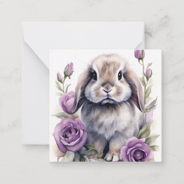 Purple Rose Lop Eared Bunny Rabbit Card (Front)