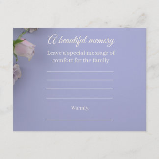 Purple Rose Memorial Message Card