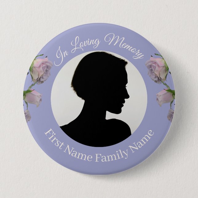 Purple rose memorial photo button (Front)