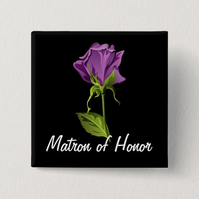 Purple Rose on Black 2 Inch Square Button (Front)