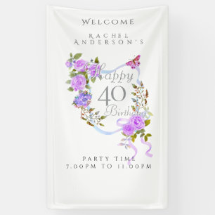 Purple Rose Ribbon 40th Birthday Banner