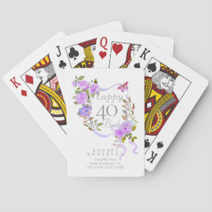 Purple Rose Ribbon 40th Birthday Playing Cards
