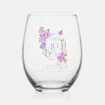 Purple Rose Ribbon 40th Birthday Stemless Wine Glass<br><div class="desc">Lovely and elegant rose with butterfly.</div>