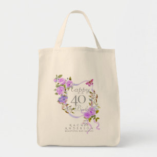 Purple Rose Ribbon 40th Birthday Tote Bag