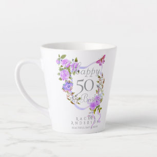Purple Rose Ribbon 50th Birthday Latte Mug