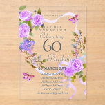 Purple Rose Ribbon 60th Birthday Invitation<br><div class="desc">Lovely and elegant rose with butterfly.</div>