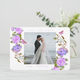 Purple Rose Ribbon Monogram Photo Wedding  Save The Date