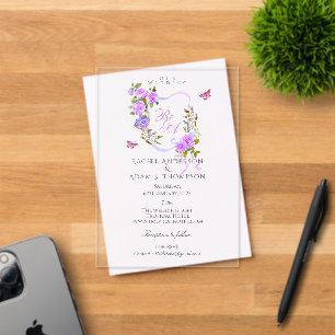 Purple Rose Ribbon Monogram Wedding  Invitation