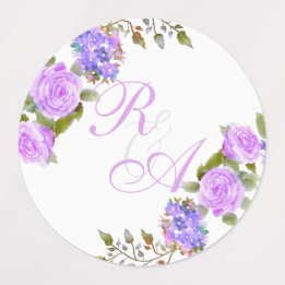 Purple Rose Ribbon Monogram Wedding Invitation
