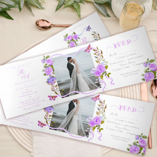 Purple Rose Ribbon Monogram Wedding Invitation