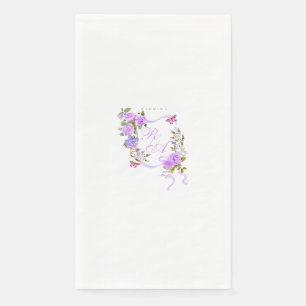 Purple Rose Ribbon Monogram Wedding  Napkin