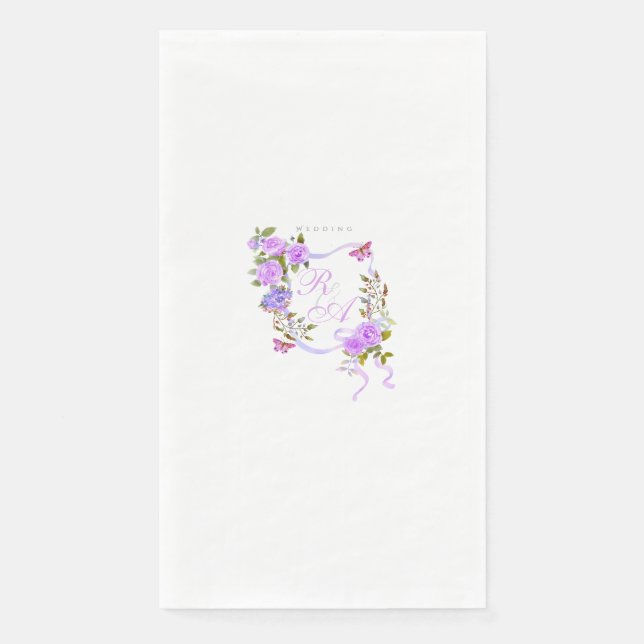 Purple Rose Ribbon Monogram Wedding  Napkin (Front)
