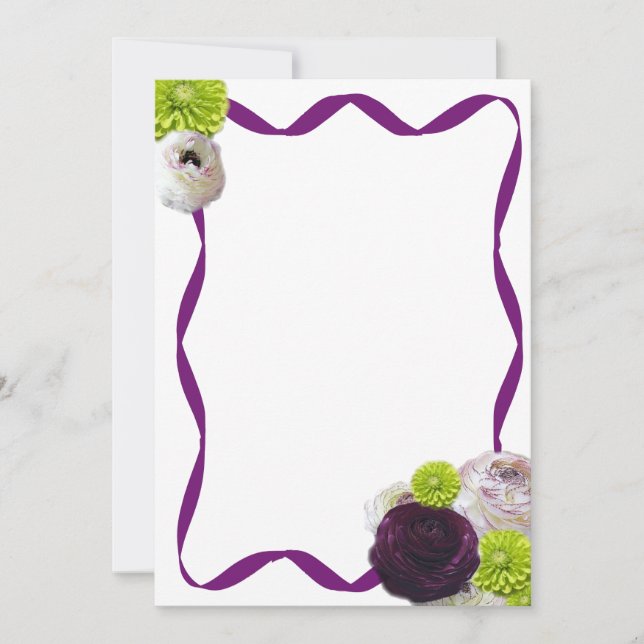 Purple Rose & Ribbon Stationary Note Card (Front)