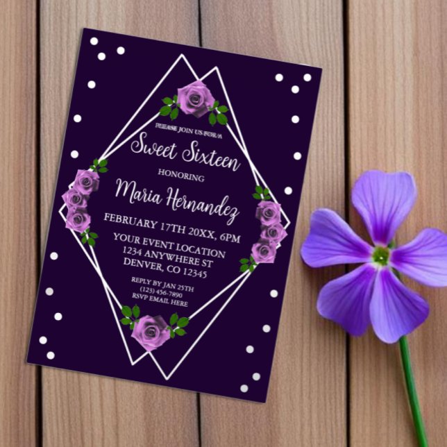 Purple Rose Silver Geometric Sweet 16 (Creator Uploaded)