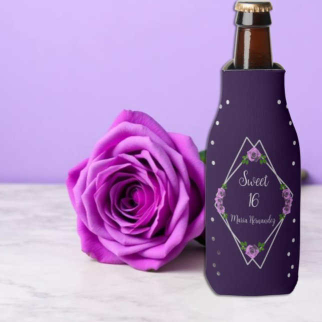 Purple Rose Silver Geometric Sweet 16 Bottle Cooler (Creator Uploaded)